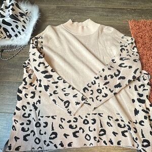 Leopard Print Women's Sweater - Cream and Black